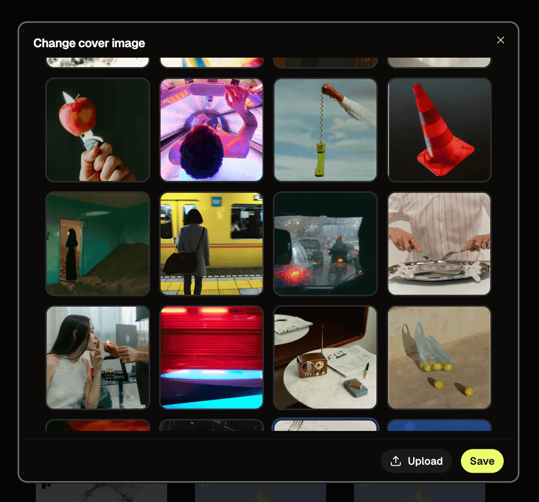 The cover picker with a preview gallery