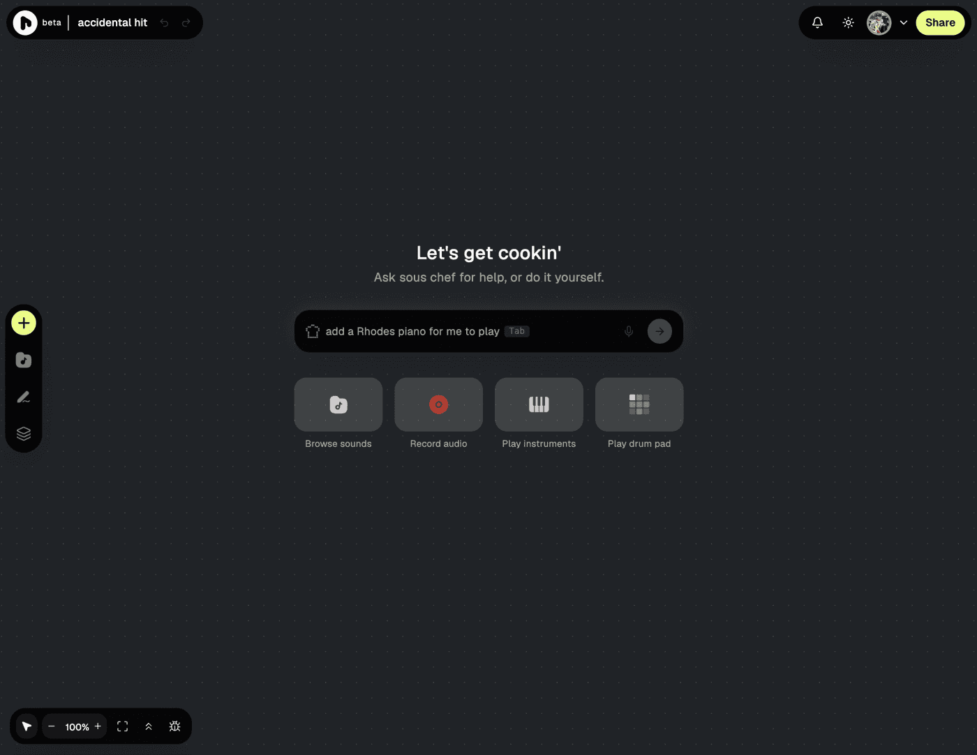 Empty board launcher with a prompt box and quick-start cards