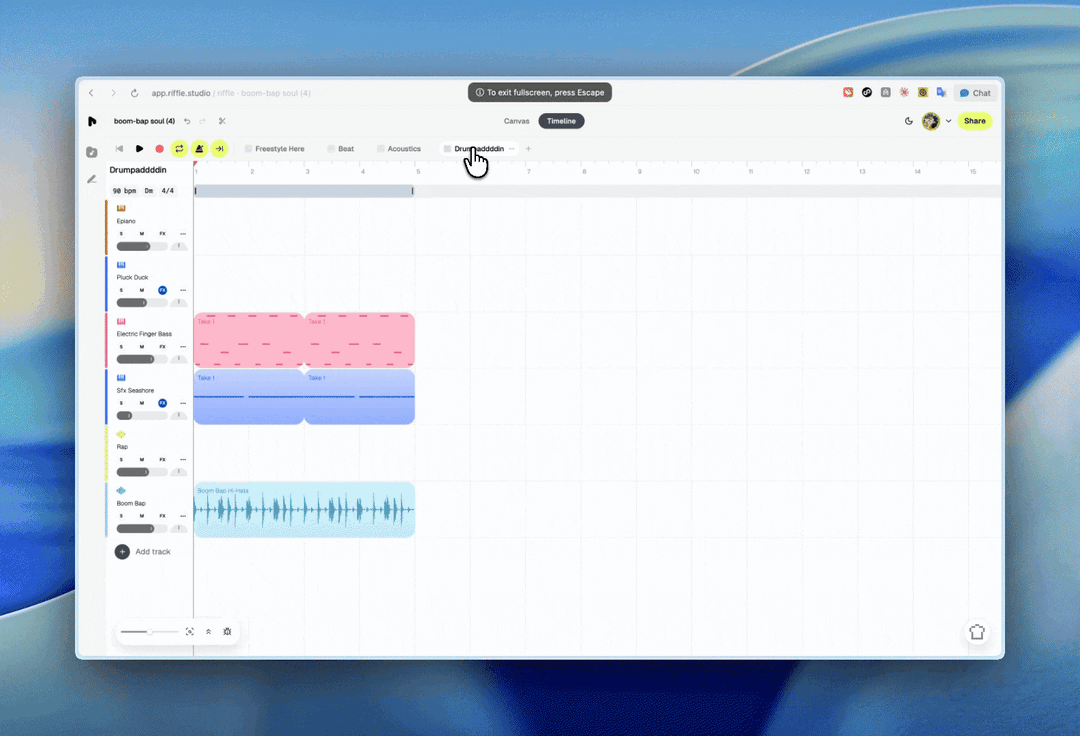 Dragging timeline tabs to reorder them